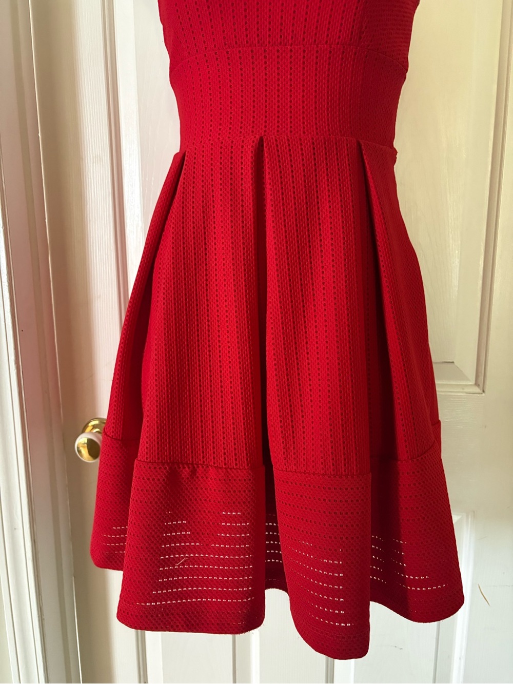 TWIK Simons Red Ribbed Halter Skater Dress Pleated Cutout Hem Sz XS - Picture 5 of 13